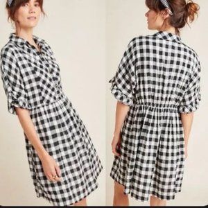 Porridge Black and White Checkered Dress-Button Up- Plus Size